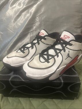 Jordan Tatum 4 Kids White Black and Red Low-Top Basketball Shoes